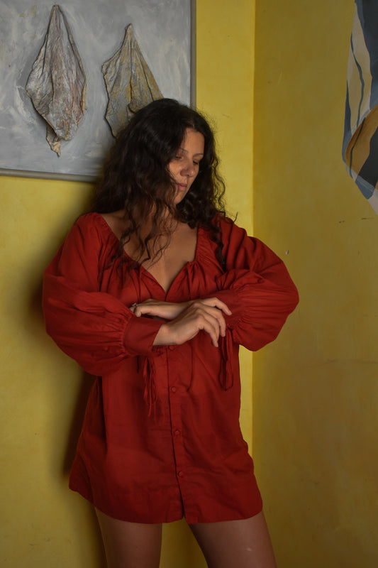 Button Dress - Cherry