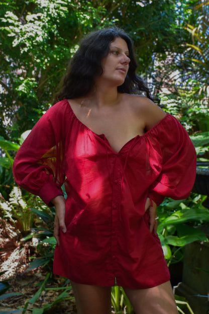 Button Dress - Cherry