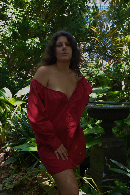 Button Dress - Cherry